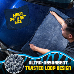 Megalodon Pocket Grip Twisted Loop Microfiber Drying Towel